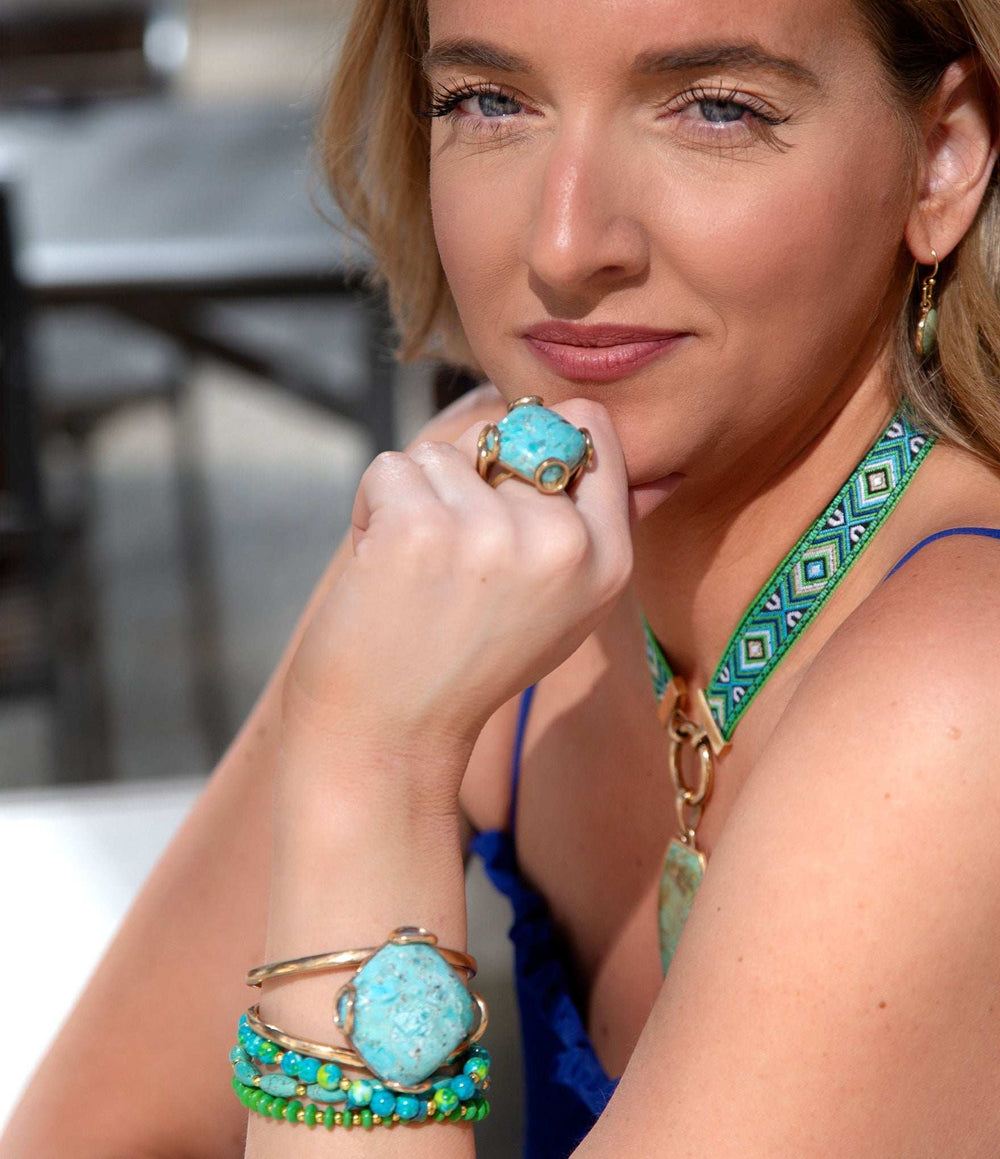 Blue Turquoise Rhombus Statement Cuff Bracelet - Barse Jewelry - Flyclothing LLC