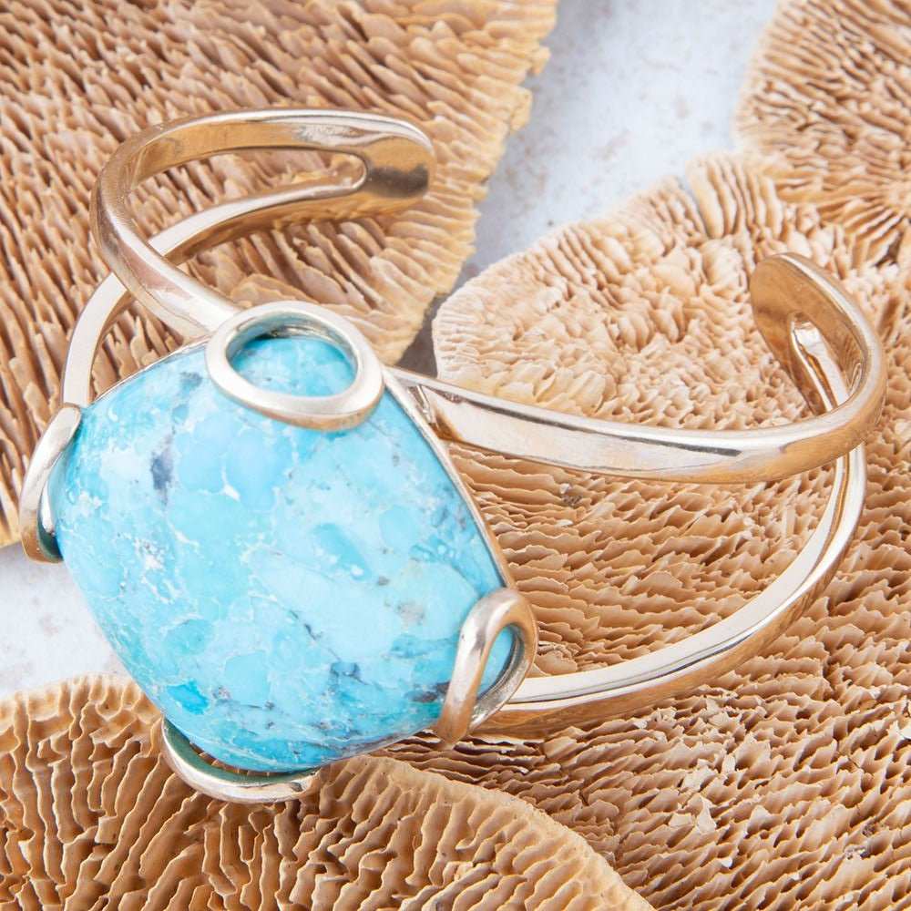 Blue Turquoise Rhombus Statement Cuff Bracelet - Barse Jewelry - Flyclothing LLC