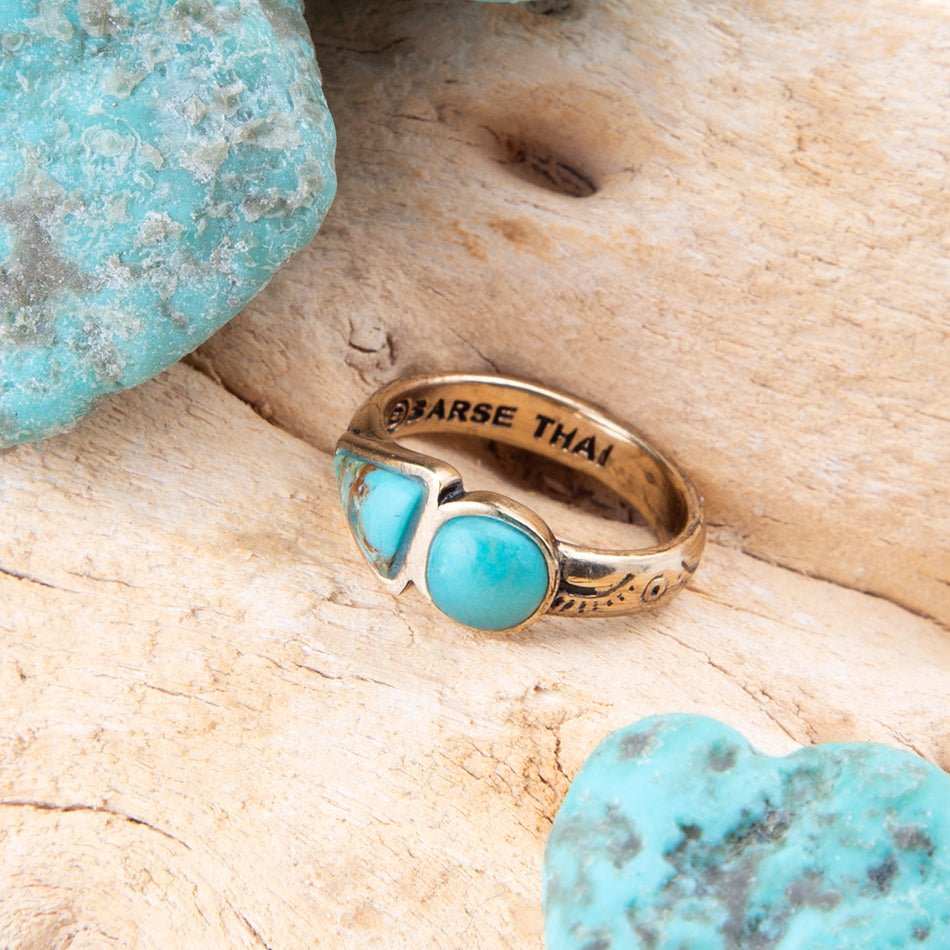 Blue Turquoise Shape Golden Bronze Ring - Barse Jewelry - Flyclothing LLC