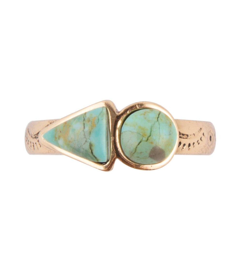 Blue Turquoise Shape Golden Bronze Ring - Barse Jewelry - Flyclothing LLC