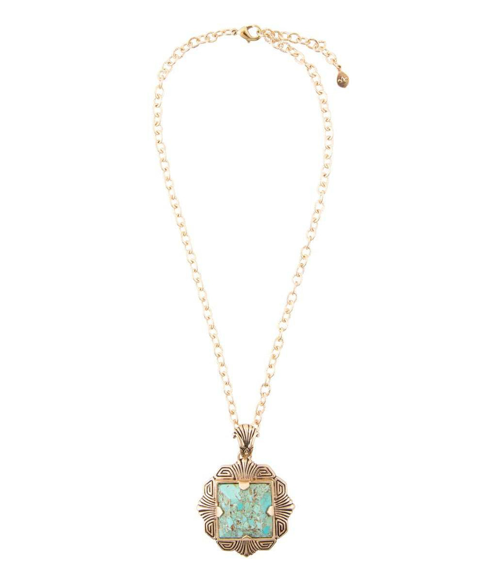 Blue Turquoise Square Golden Pendant Necklace - Barse Jewelry - Flyclothing LLC