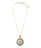 Blue Turquoise Square Golden Pendant Necklace - Barse Jewelry - Flyclothing LLC