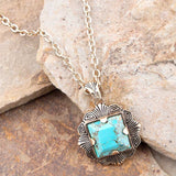 Blue Turquoise Square Golden Pendant Necklace - Barse Jewelry - Flyclothing LLC
