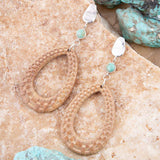 Blue Turquoise Top Carved Wood Sterling Silver Earrings - Barse Jewelry - Flyclothing LLC