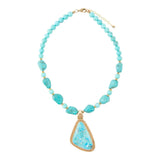 Blue Turquoise Triangle Golden Pendant Necklace - Barse Jewelry - Flyclothing LLC