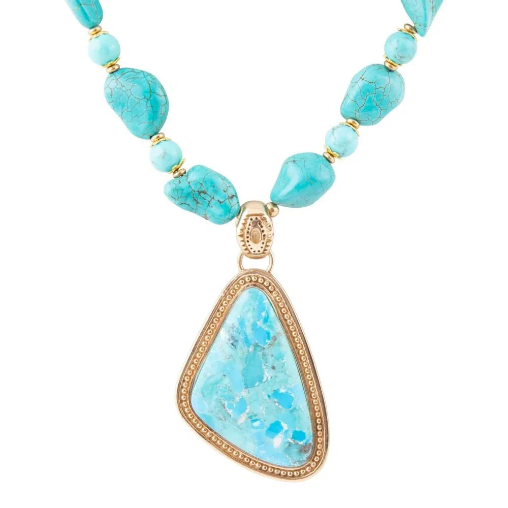 Blue Turquoise Triangle Golden Pendant Necklace - Barse Jewelry - Flyclothing LLC
