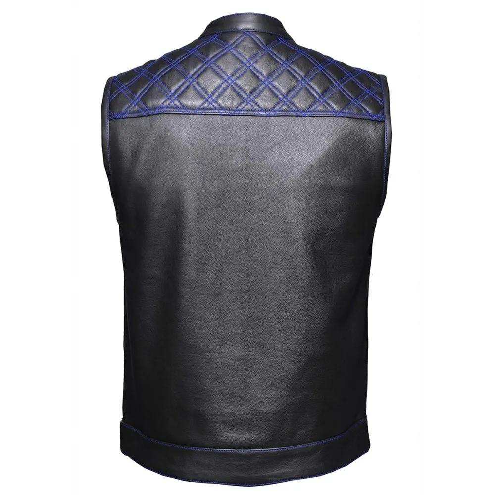Blue DIamond - Mens Premium Leather Vest - Unik Just for Bikers - Flyclothing LLC