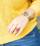 Bordeaux Quartz and Bronze Ornate Cuff Bracelet - Barse Jewelry - Flyclothing LLC