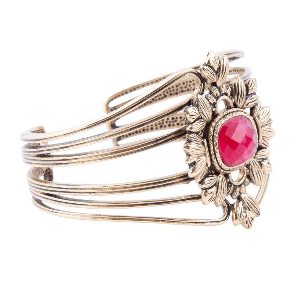 Bordeaux Quartz and Bronze Ornate Cuff Bracelet - Barse Jewelry - Flyclothing LLC