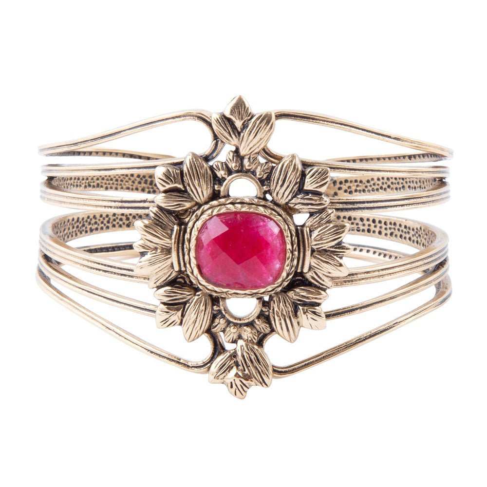 Bordeaux Quartz and Bronze Ornate Cuff Bracelet - Barse Jewelry - Flyclothing LLC