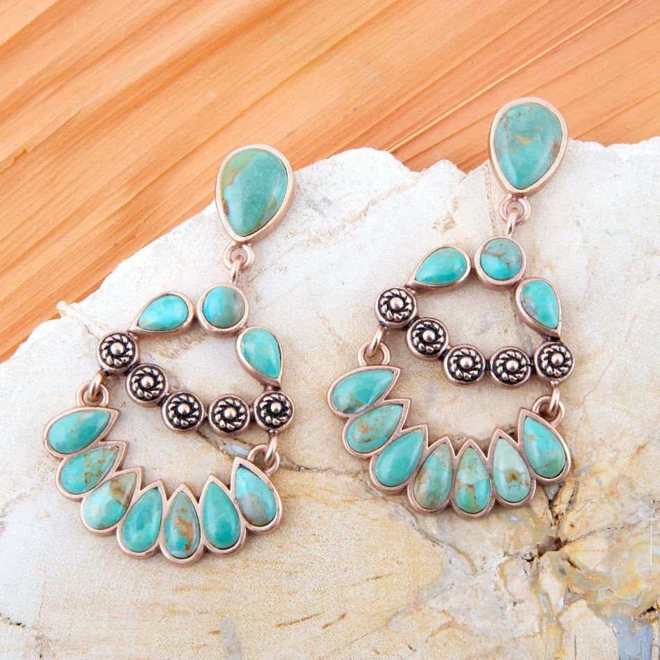 Botanical Green Turquoise Golden Statement Earrings - Barse Jewelry - Flyclothing LLC