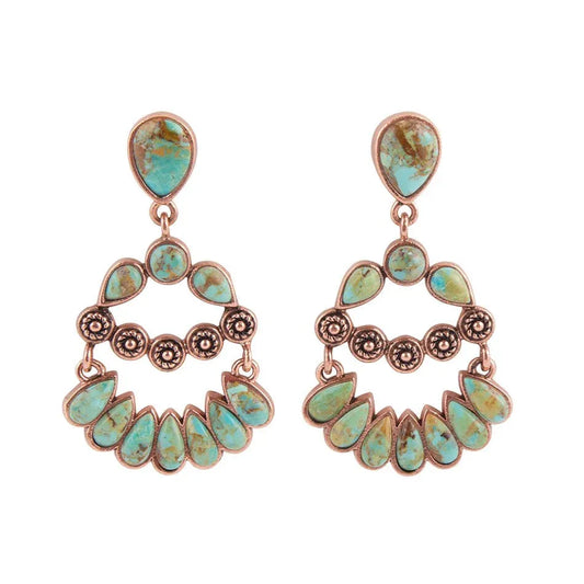 Botanical Green Turquoise Golden Statement Earrings - Barse Jewelry - Flyclothing LLC