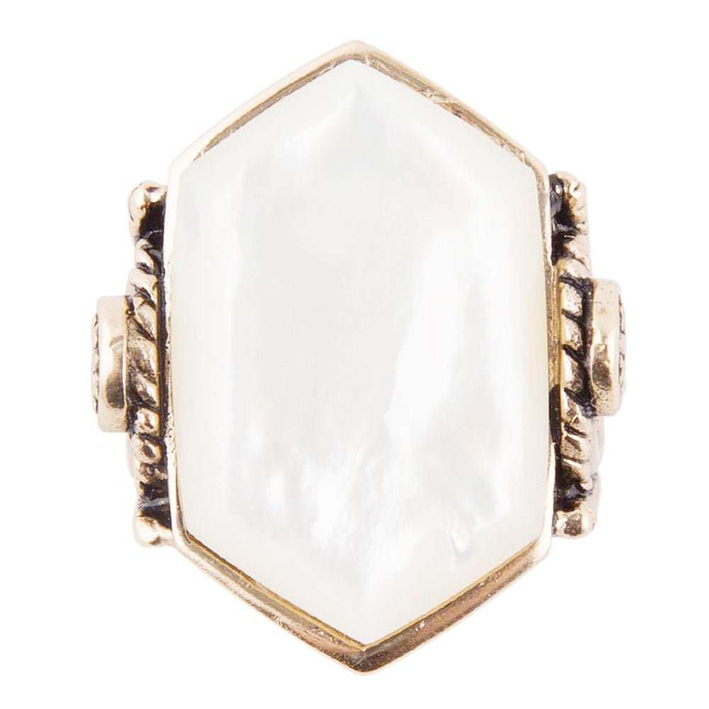 Golden Bronze White Mother of Pearl Ring - Barse Jewelry - Flyclothing LLC