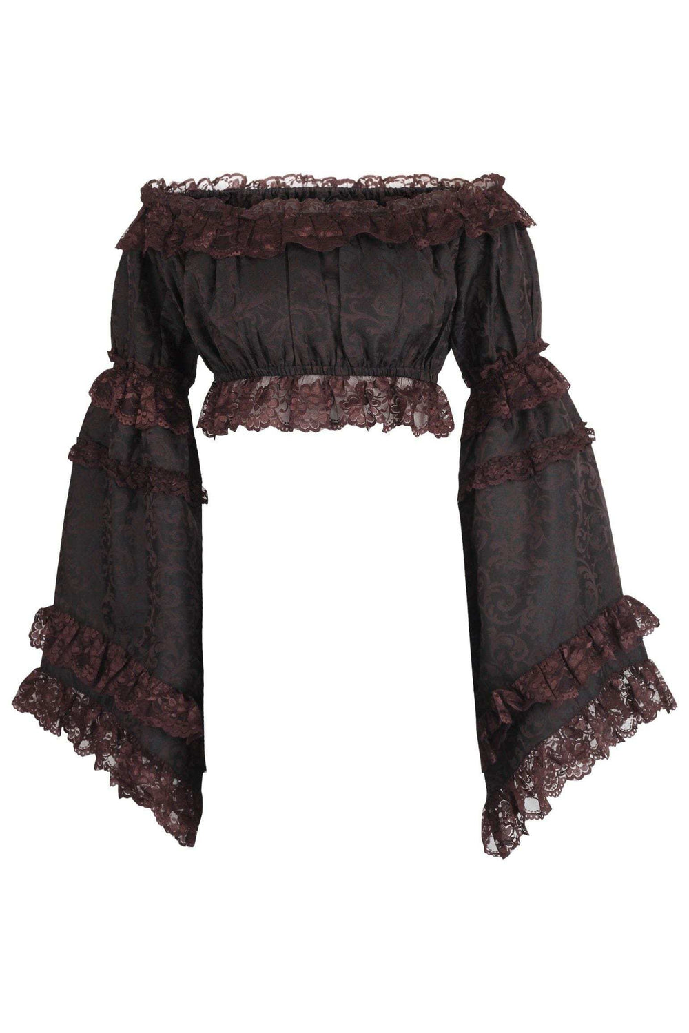 Daisy Corsets Brown Brocade Smocked Flare Sleeve Peasant Top - Daisy Corsets - Flyclothing LLC