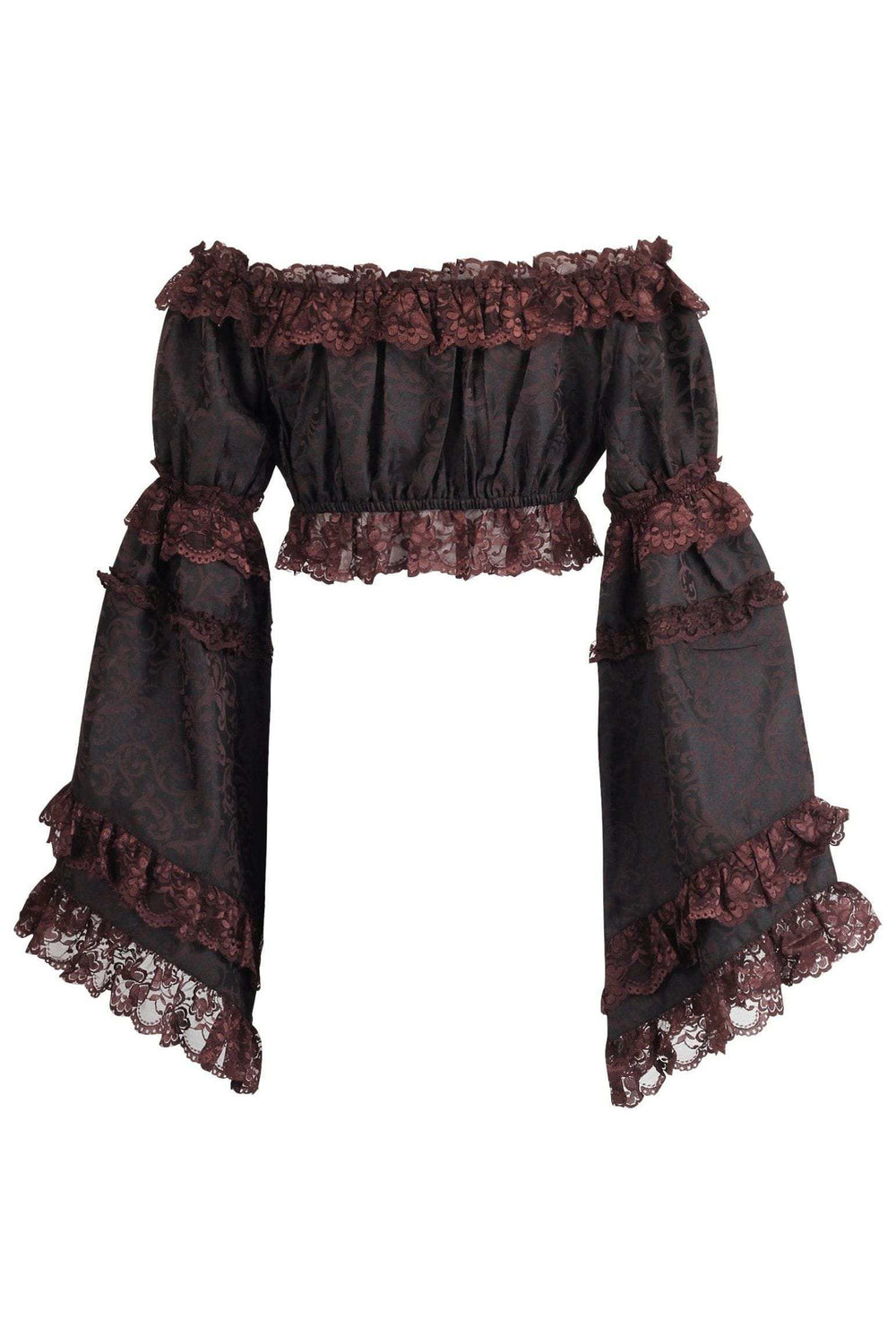 Daisy Corsets Brown Brocade Smocked Flare Sleeve Peasant Top - Daisy Corsets - Flyclothing LLC