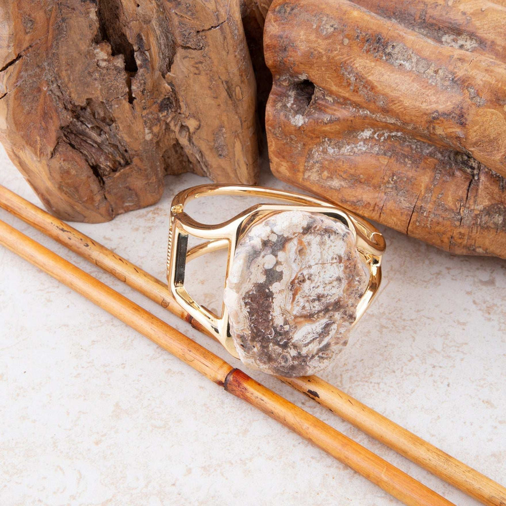 Brown Ocean Jasper Slab Golden Cuff Bracelet - Barse Jewelry - Flyclothing LLC