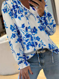 Floral Long Sleeve Tie Neck Blouse - Trendsi - Flyclothing LLC
