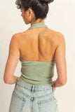 HYFVE Halter Neck Buttoned Washed Top - Trendsi - Flyclothing LLC