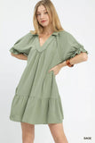 Umgee Tiered Puff Sleeve Babydoll Dress - Trendsi - Flyclothing LLC