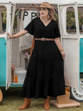 Plus Size Tie Neck Flutter Sleeve Dress - Trendsi - Flyclothing LLC