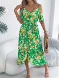 Printed Cold Shoulder Midi Cami Dress - Trendsi - Flyclothing LLC