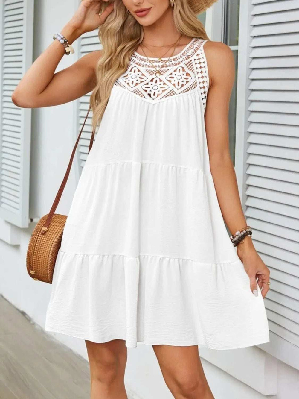 Ruffled Hem Lace Sleeveless Dress - Trendsi - Flyclothing LLC