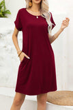 Scoop Neck Short Sleeve Pocket Dress - Trendsi - Flyclothing LLC