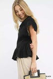 Umgee Linen Blend Smocked Peplum Blouse - Trendsi - Flyclothing LLC