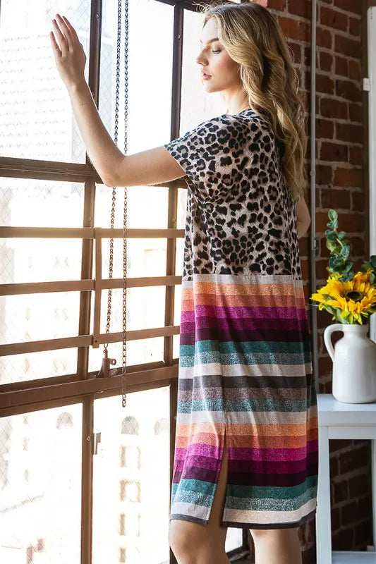 Heimish Full Size Animal Leopard and Stripe Open Cardigan Plus Size - Trendsi - Flyclothing LLC