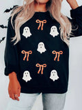 Halloween Ghost Bow Sequin Patched Drop Shoulder Sweatshirt - Trendsi - Flyclothing LLC