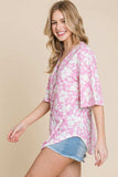 BOMBOM Floral Decorative Button V-Neck Top - Trendsi - Flyclothing LLC