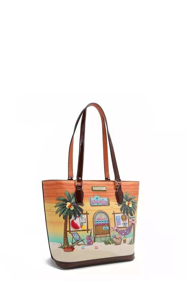 Nicole Lee USA Tropical Beach House Print Shopper Bag - Trendsi - Flyclothing LLC