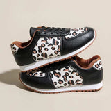 Leopard Round Toe Lace Up Sneakers - Trendsi - Flyclothing LLC