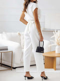 Surplice Cap Sleeve Tie Waist Jumpsuit - Trendsi - Flyclothing LLC