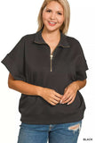 Zenana Full Size Scuba High Neck Half Zip Short Sleeve Top Plus Size - Trendsi - Flyclothing LLC