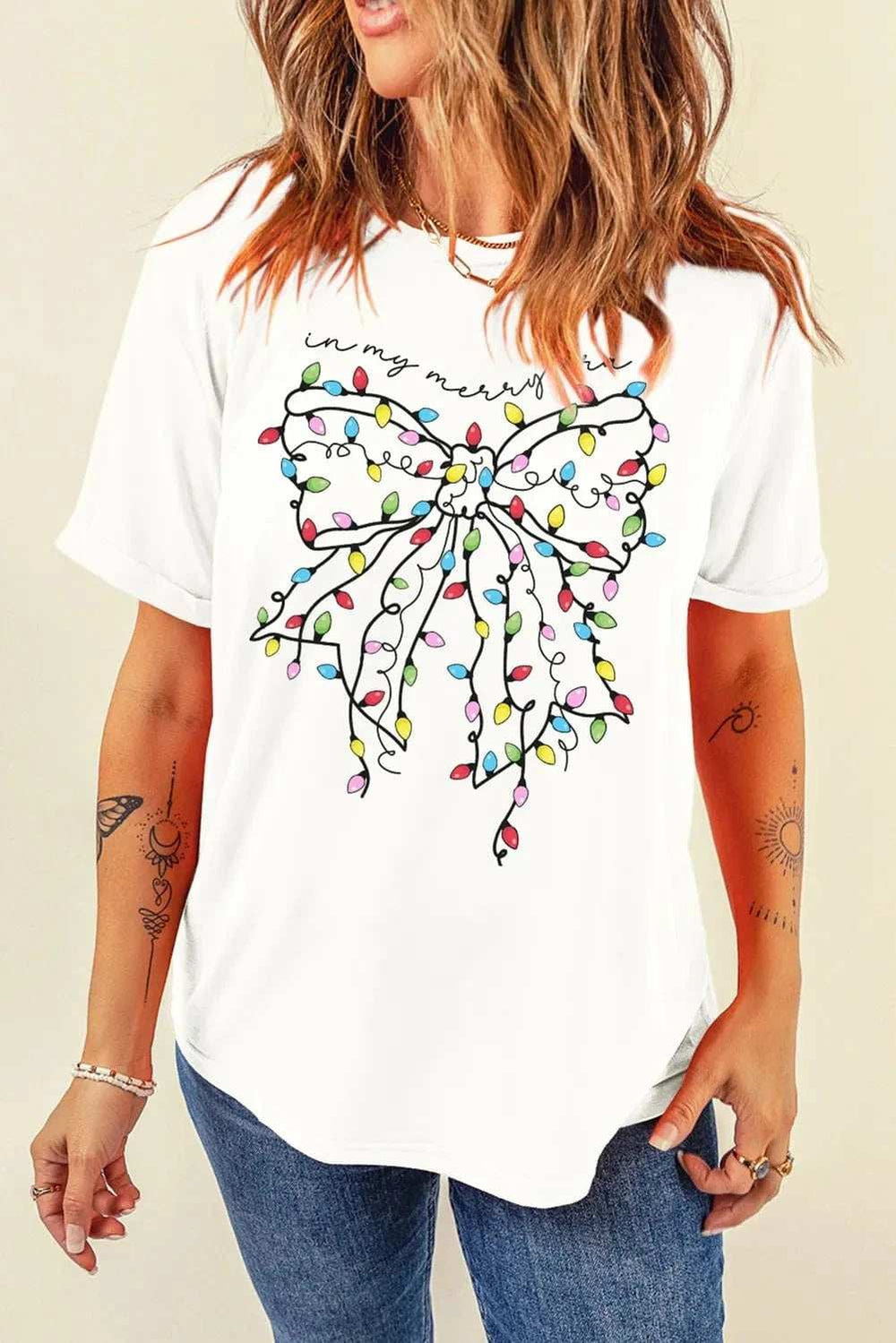 Full Size Bow Round Neck Short Sleeve T-Shirt - Trendsi - Flyclothing LLC