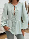 Devine Tied Striped Long Sleeve Blouse - Trendsi - Flyclothing LLC