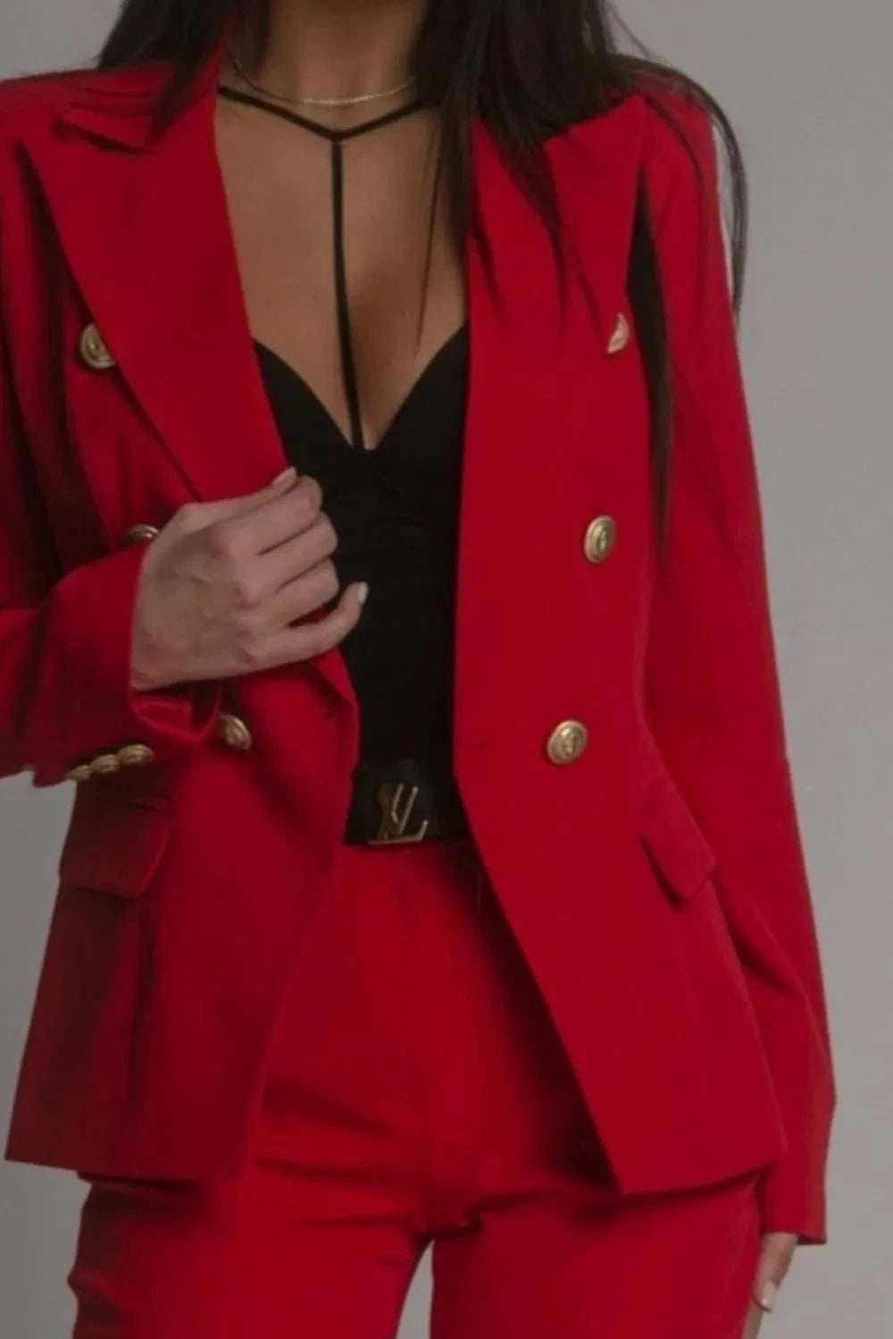 Full Size Lapel Collar Long Sleeve Blazer and Pants Set Plus Size - Trendsi - Flyclothing LLC