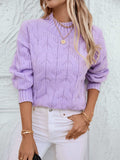 Cable Knit Mock Neck Long Sleeve Sweater - Trendsi - Flyclothing LLC