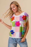 BiBi Flower Patch Checkered Sweater Vest - Trendsi - Flyclothing LLC