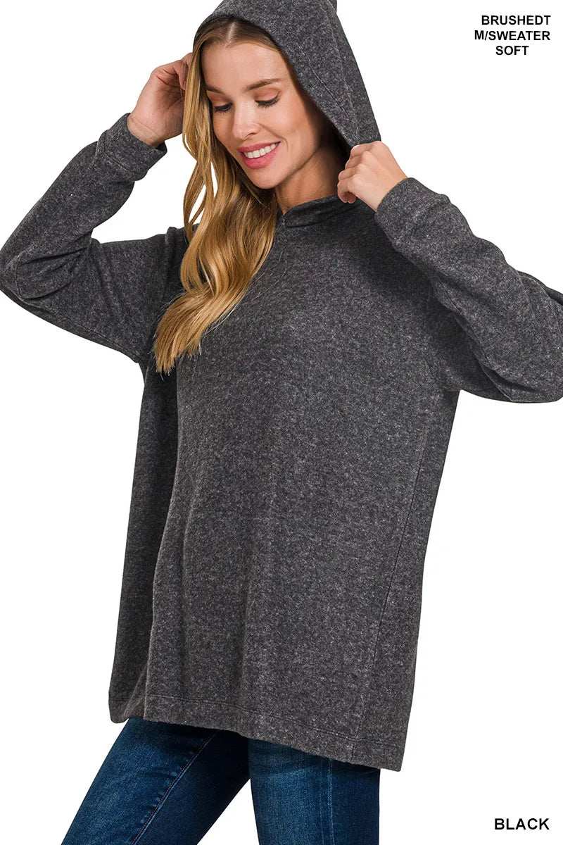 Zenana Hooded Brushed Melange Hacci Sweater - Trendsi - Flyclothing LLC