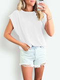 Textured Round Neck Cap Sleeve Blouse - Trendsi - Flyclothing LLC