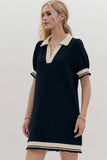 Oh Frill Contrast Trim Johnny Collar Short Sleeve Mini Dress - Trendsi - Flyclothing LLC