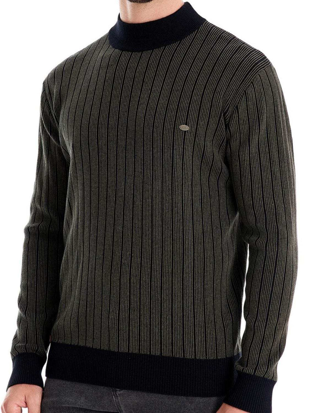 Men's Mock Neck Contrast Striped Sweater - Trendsi - Flyclothing LLC