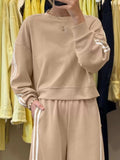 Striped Detail Crewneck Top and Elastic Sweatpants 2pcs Set - Trendsi - Flyclothing LLC