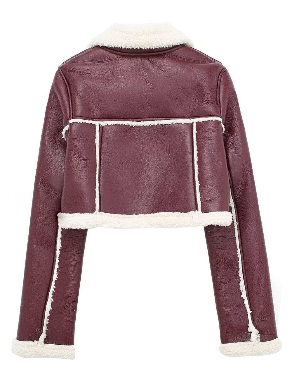 Collared Neck Long Sleeve Plush Cropped Jacket - Trendsi - Flyclothing LLC