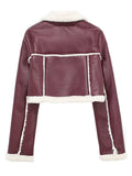 Collared Neck Long Sleeve Plush Cropped Jacket - Trendsi - Flyclothing LLC