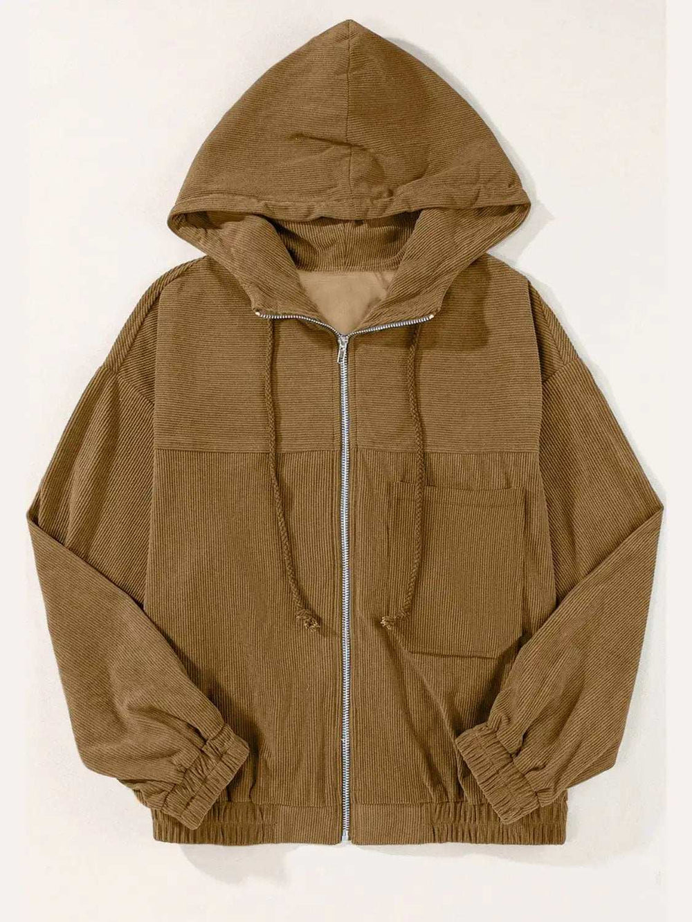 Drawstring Zip Up Long Sleeve Hooded Jacket - Trendsi - Flyclothing LLC
