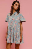 BiBi Floral Print Washed Lightweight Tiered Shirt Dress - Trendsi - Flyclothing LLC