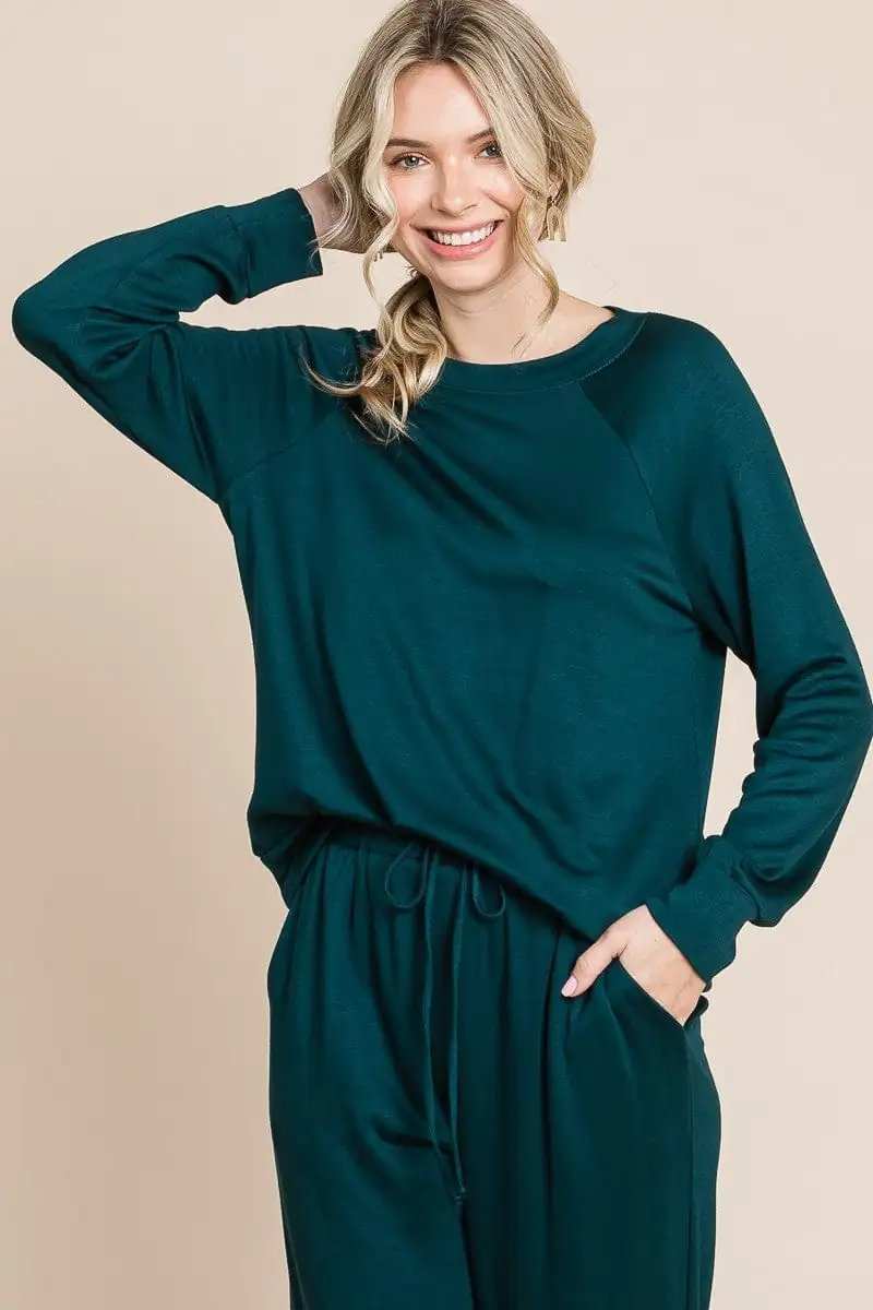 Super Lady Round Neck Raglan Sleeve Top and Drawstring Pants Lounge Set - Trendsi - Flyclothing LLC